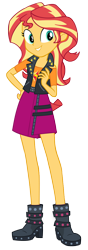Size: 466x1318 | Tagged: safe, artist:invisibleink, sunset shimmer, equestria girls, equestria girls series, g4, clothes, female, simple background, skirt, solo, transparent background, vector, vest