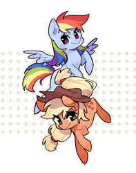 Size: 500x633 | Tagged: safe, artist:meowzng999, applejack, rainbow dash, earth pony, pegasus, pony, g4, duo, duo female, female, mare, simple background
