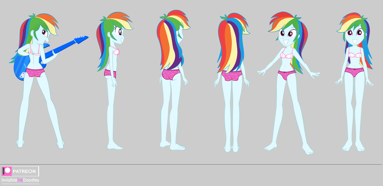 2768749 - suggestive, artist:invisibleink, rainbow dash, equestria girls,  g4, ass, barefoot, belly button, bra, breasts, butt, cleavage, clothes,  cloud print underwear, electric guitar, feet, female, gray background,  grin, guitar, high res, mismatched