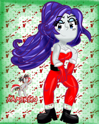 Size: 2400x3000 | Tagged: safe, artist:kamikiku, rarity, equestria girls, g4, breasts, busty rarity, christmas, clothes, costume, high res, holiday, santa costume, smiling, solo, unitard