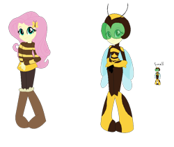 Size: 810x688 | Tagged: safe, artist:sunmint234, fluttershy, human, equestria girls, g4, animal costume, bee costume, bumblebee (dc comics), clothes, costume, dc superhero girls, female, flutterbee, hair, hero, humanized, shoes, simple background, small, solo, spoilers for another series, superhero, transparent background, wings, yellow