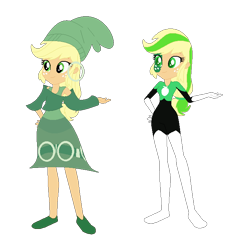 Size: 668x688 | Tagged: safe, artist:sunmint234, applejack, equestria girls, g4, black, clothes, dc superhero girls, dress, eye, eyes, green, green lantern, hair bun, hero, jessica cruz, shoes, simple background, solo, spoilers for another series, transparent background, white