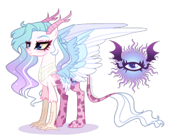 Size: 1191x927 | Tagged: safe, artist:gihhbloonde, oc, hybrid, female, interspecies offspring, offspring, parent:discord, parent:princess celestia, parents:dislestia, simple background, solo, transparent background