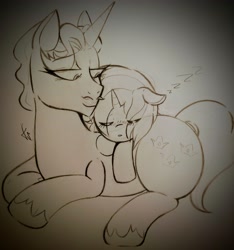 Size: 3104x3312 | Tagged: safe, artist:dsstoner, dj pon-3, fancypants, vinyl scratch, pony, unicorn, g4, female, high res, looking at someone, male, mare, nap, shipping, sleeping, stallion, straight, traditional art