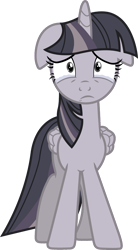 Size: 2268x4096 | Tagged: safe, artist:craftybrony, artist:wardex101, edit, twilight sparkle, alicorn, pony, g4, crying, crylight sparkle, discorded, discorded twilight, ears back, female, folded wings, front view, frown, full body, high res, horn, mare, sad, shrunken pupils, simple background, solo, sorrow, standing, teary eyes, transparent background, twilight sparkle (alicorn), twilight tragedy, vector, wings