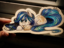 Size: 640x480 | Tagged: safe, artist:avonir, oc, oc only, earth pony, pony, :p, earth pony oc, female, mare, signature, smiling, solo, tongue out, traditional art