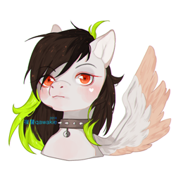 Size: 1000x996 | Tagged: safe, artist:qawakie, oc, oc only, pegasus, pony, bust, choker, pegasus oc, simple background, solo, spiked choker, white background, wings
