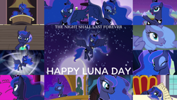 Size: 1280x721 | Tagged: safe, edit, edited screencap, editor:quoterific, screencap, princess luna, alicorn, pony, a royal problem, best gift ever, between dark and dawn, bloom & gloom, do princesses dream of magic sheep, for whom the sweetie belle toils, friendship is magic, g4, luna eclipsed, princess twilight sparkle (episode), season 1, season 2, season 3, season 4, season 5, season 6, season 7, season 9, sleepless in ponyville, the crystal empire, to where and back again, twilight's kingdom, crown, cute, eyes closed, female, jewelry, luna day, lunabetes, mare, night, one eye closed, open mouth, open smile, regalia, s1 luna, smiling, solo, spread wings, wings, wink