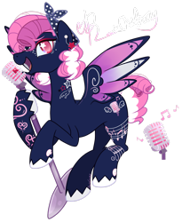 Size: 2220x2701 | Tagged: safe, artist:khimi-chan, oc, oc only, pegasus, pony, eyelashes, female, high res, mare, microphone, pegasus oc, simple background, singing, tattoo, transparent background, wings