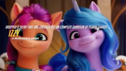 Size: 720x405 | Tagged: safe, edit, edited screencap, screencap, izzy moonbow, sunny starscout, earth pony, pony, unicorn, g5, my little pony: a new generation, female, grammar error, mare, play of the game