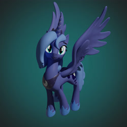 Size: 4000x4000 | Tagged: safe, artist:wissle, princess luna, alicorn, pony, g4, 3d, absurd resolution, blender, female, grin, happy, looking at you, luna day, mare, s1 luna, simple background, smiling, smiling at you, solo, spread wings, wings