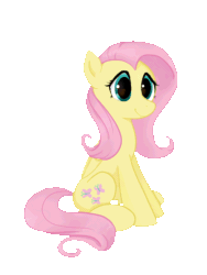 Size: 600x800 | Tagged: safe, artist:brella, fluttershy, pegasus, pony, g4, animated, blinking, female, folded wings, gif, live2d, mare, simple background, sitting, smiling, solo, three quarter view, transparent background, wings
