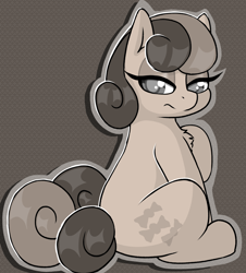 Size: 1208x1336 | Tagged: safe, artist:llametsul, bon bon, sweetie drops, earth pony, pony, g4, chest fluff, colored pupils, female, lidded eyes, looking at you, looking back, looking back at you, mare, monochrome, solo