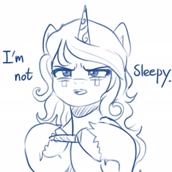Size: 2048x2048 | Tagged: safe, artist:maren, izzy moonbow, pony, unicorn, g5, my little pony: a new generation, blatant lies, doodle, female, high res, mare, open mouth, sleepy, solo, tape, tired