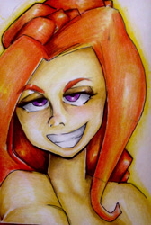 Size: 2005x2990 | Tagged: safe, artist:nolyanimeid, adagio dazzle, equestria girls, g4, bust, female, high res, looking at you, smiling, smiling at you, solo, traditional art