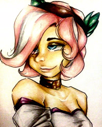 Size: 2190x2737 | Tagged: safe, artist:nolyanimeid, vignette valencia, equestria girls, equestria girls series, g4, rollercoaster of friendship, bare shoulders, bust, female, high res, smiling, solo, traditional art