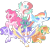 Size: 1280x1232 | Tagged: safe, artist:lilywolfpie, applejack, fluttershy, pinkie pie, rainbow dash, rarity, spike, twilight sparkle, alicorn, pony, g4, alternate design, colored wings, mane seven, mane six, multicolored wings, simple background, transparent background, twilight sparkle (alicorn), wings