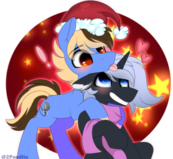 Size: 3876x3576 | Tagged: safe, artist:2pandita, oc, oc only, pony, unicorn, christmas, clothes, hat, high res, holiday, male, santa hat, scarf, stallion, tongue out