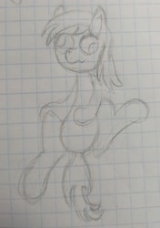 Size: 1840x2614 | Tagged: safe, artist:kanw, derpy hooves, pegasus, pony, g4, graph paper, hoof on belly, monochrome, newbie artist training grounds, photo, sketch, solo, traditional art