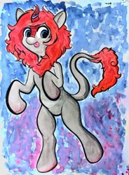 Size: 1200x1629 | Tagged: safe, artist:astroty, oc, oc:jetlag, kirin, :p, bipedal, cute, kirin oc, painting, tongue out