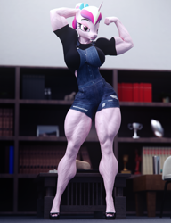 Size: 3000x3900 | Tagged: safe, artist:dashie116, princess cadance, anthro, art pack:buff and tough, g4, 3d, biceps, clothes, daz studio, female, fetish, flexing, high heels, high res, looking at you, muscle fetish, muscles, muscular female, shoes, vein, vein bulge, young cadance