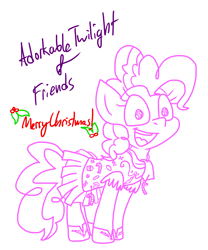 Size: 3204x3855 | Tagged: safe, artist:adorkabletwilightandfriends, pinkie pie, earth pony, pony, g4, adorkable, adorkable friends, candy, candy cane, christmas, clothes, cupcake, cute, dork, dress, female, food, high res, holiday, mare, muffin, scarf, shoes, simple background, white background