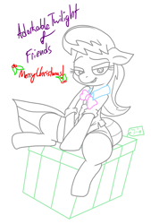 Size: 3725x5495 | Tagged: safe, artist:adorkabletwilightandfriends, octavia melody, earth pony, pony, g4, adorkable, adorkable friends, bedroom eyes, christmas, clothes, cute, dork, dress shirt, floppy ears, grin, holiday, present, shirt, smiling, smirk, socks, stupid sexy octavia, thigh highs