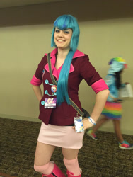 Size: 2121x2828 | Tagged: safe, artist:cinemabrony, sonata dusk, human, equestria girls, g4, clothes, cosplay, costume, disguise, disguised siren, equestria la, equestria la 2015, hand on hip, high res, irl, irl human, photo