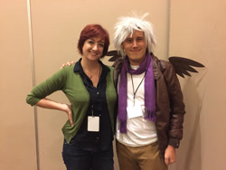 Size: 2828x2121 | Tagged: safe, artist:cinemabrony, gilda, human, g4, clothes, cosplay, costume, equestria la, equestria la 2015, high res, irl, irl human, lauren faust, photo, scarf