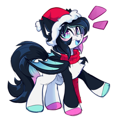 Size: 1255x1319 | Tagged: safe, artist:star-theft, oc, oc only, oc:neo starstorm, bat pony, pony, bat pony oc, christmas, clothes, hat, holiday, santa hat, scarf, simple background, solo, transparent background