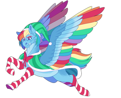 Size: 2100x1700 | Tagged: safe, artist:uunicornicc, rainbow dash, pegasus, pony, g4, bow, cape, cheek fluff, clothes, colored wings, ear fluff, gritted teeth, hat, heart eyes, multicolored wings, rainbow wings, simple background, socks, solo, spread wings, striped socks, transparent background, wingding eyes, wings