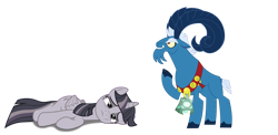 Size: 4096x1995 | Tagged: safe, artist:dashiesparkle, artist:wardex101, edit, grogar, twilight sparkle, alicorn, pony, g4, twilight's kingdom, bad end, bell, cloven hooves, defeated, discorded, discorded twilight, drained, failure, female, folded wings, grogar's bell, lying down, male, mare, on side, simple background, tired, transparent background, twilight sparkle (alicorn), twilight tragedy, wings