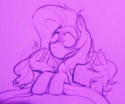 Size: 2302x1912 | Tagged: safe, artist:dsstoner, flam, flim, fluttershy, pegasus, pony, unicorn, g4, aftersex, blanket, blushing, blushing profusely, brothers, cuddling, embarrassed, flim flam brothers, male, resting, shocked, siblings, sleeping, twins