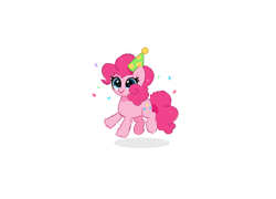 Size: 6800x4900 | Tagged: safe, artist:kittyrosie, pinkie pie, earth pony, pony, blushing, confetti, cute, diapinkes, hat, party hat, simple background, smol, solo, tongue out, white background
