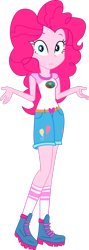 Size: 1280x3610 | Tagged: safe, artist:marcorulezzz, pinkie pie, equestria girls, g4, my little pony equestria girls: legend of everfree, camp everfree outfits, shrug, simple background, solo, transparent background, vector