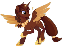 Size: 2778x2070 | Tagged: safe, artist:khimi-chan, oc, oc only, alicorn, pony, alicorn oc, colored wings, high res, hoof shoes, horn, jewelry, male, necklace, pearl necklace, raised hoof, simple background, smiling, solo, stallion, transparent background, two toned wings, wings