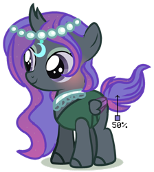 Size: 1280x1429 | Tagged: safe, artist:princess-kitsune-tsu, oc, oc only, changepony, hybrid, female, filly, folded wings, full body, horn, interspecies offspring, offspring, parent:princess luna, parent:thorax, parents:thuna, shadow, show accurate, simple background, small wings, smiling, solo, standing, tail, transparent background, wings