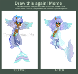 Size: 1000x948 | Tagged: safe, artist:gihhbloonde, artist:selenaede, oc, oc only, mermaid, equestria girls, g4, base used, eyelashes, female, fish tail, grin, mermaid tail, mermaidized, pegasus wings, redraw, smiling, species swap, tail, wings