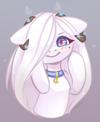 Size: 1153x1402 | Tagged: safe, artist:avonir, oc, oc only, pony, bust, choker, female, hair over one eye, horns, mare, smiling, solo
