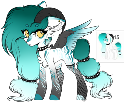 Size: 1752x1462 | Tagged: safe, artist:beamybutt, artist:monogy, oc, oc only, pony, base used, chest fluff, choker, ear piercing, eyelashes, female, fishnet stockings, horns, mare, piercing, simple background, spiked choker, transparent background, wings