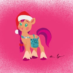 Size: 1080x1080 | Tagged: safe, artist:allisonpopick, part of a set, sunny starscout, earth pony, pony, g5, my little pony: a new generation, chibi, christmas, cute, hat, holiday, santa hat, solo, sunnybetes