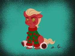 Size: 1080x810 | Tagged: safe, artist:allisonpopick, part of a set, sprout cloverleaf, earth pony, pony, g5, my little pony: a new generation, chibi, christmas, clothes, holiday, sitting, solo, sweater