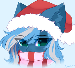 Size: 3684x3306 | Tagged: safe, artist:airiniblock, oc, oc only, oc:vivid tone, pegasus, pony, rcf community, christmas, clothes, ear fluff, eye clipping through hair, gift art, hat, high res, holiday, icon, santa hat, scarf, solo, striped scarf