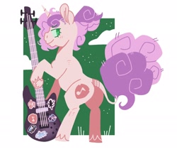 Size: 2048x1754 | Tagged: safe, artist:pastacrylic, sweetie belle, pony, unicorn, g4, bass guitar, butt, guitar, leonine tail, looking at you, looking back, musical instrument, plot, pride, pride flag, smiling, solo, tail, transgender pride flag
