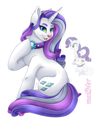 Size: 3684x4624 | Tagged: safe, artist:mailner, opalescence, rarity, cat, cat pony, original species, pony, unicorn, g4, absurd resolution, collar, fangs, female, fusion, horn, jewelry, looking at you, mare, necklace, raricat, redesign, simple background, solo, transparent background