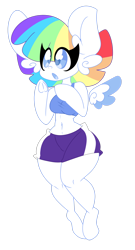 Size: 1280x2363 | Tagged: safe, artist:ladylullabystar, oc, oc:vanilla sprinkles, pegasus, anthro, arm hooves, clothes, colored wings, female, floating wings, shorts, simple background, solo, transparent background, two toned wings, wings