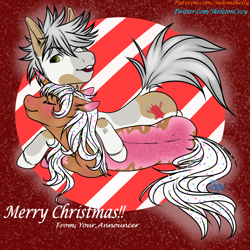 Size: 5000x5000 | Tagged: safe, artist:salemsalami, oc, oc only, oc:carty, oc:donut daydream, earth pony, pony, unicorn, christmas, cuddling, hearth's warming eve, holiday, platonic, platonic cuddling
