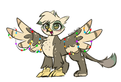Size: 6057x4084 | Tagged: safe, artist:kittyrosie, oc, oc:dillinger, griffon, christmas, christmas lights, cute, holiday, ocbetes, simple background, solo, spread wings