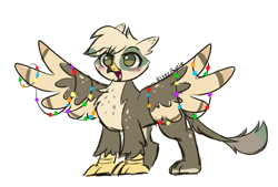 Size: 6057x4084 | Tagged: safe, artist:kittyrosie, oc, oc only, oc:dillinger, griffon, christmas, christmas lights, cute, holiday, ocbetes, simple background, solo, spread wings