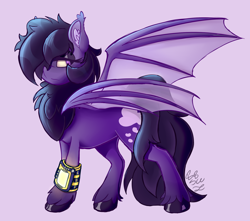 Size: 1700x1500 | Tagged: safe, artist:starcasteclipse, oc, oc only, bat pony, pony, fallout equestria, purple background, simple background, solo